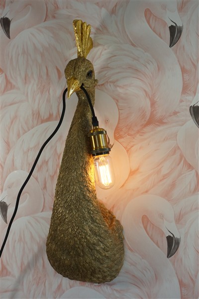 Wandlamp gouden pauw / dierenlamp