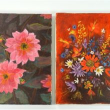 2 bloemen schilderijtjes op doek