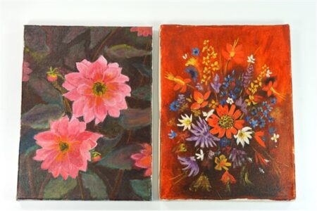 2 bloemen schilderijtjes op doek