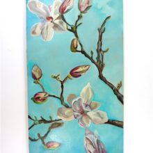 Schilderij magnolia's op houten paneel