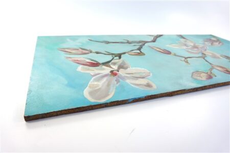 Schilderij magnolia's op houten paneel