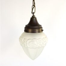 Antieke hanglamp, koper / messing, glazen kap