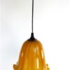 Vintage glazen hanglamp - oker geschulpt