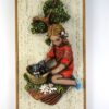 Vintage wanddeco 3D meisje + poezen