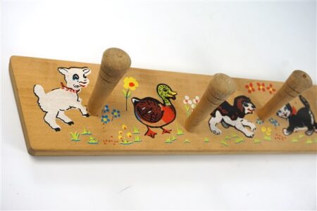 Vintage houten kinderkapstok dieren