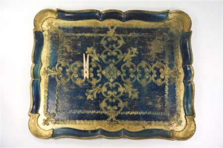 Vintage dienblad donkerblauw goud