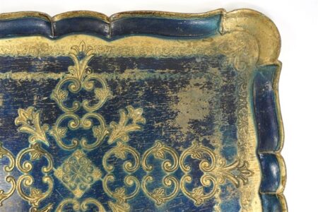 Vintage dienblad donkerblauw goud