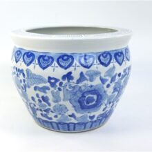 Vintage Chinese bloempot blauw-wit