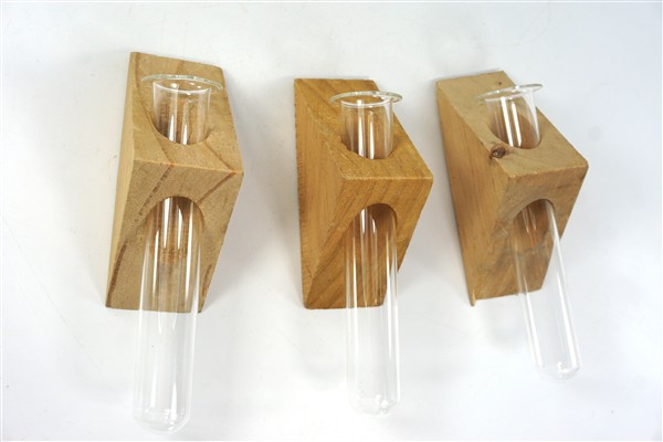 Glazen buis in houten hanger