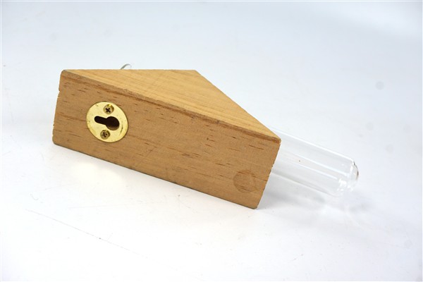 Glazen buis in houten hanger