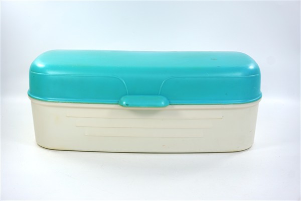 Vintage broodtrommel kunststof blauw
