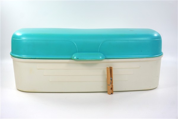 Vintage broodtrommel kunststof blauw