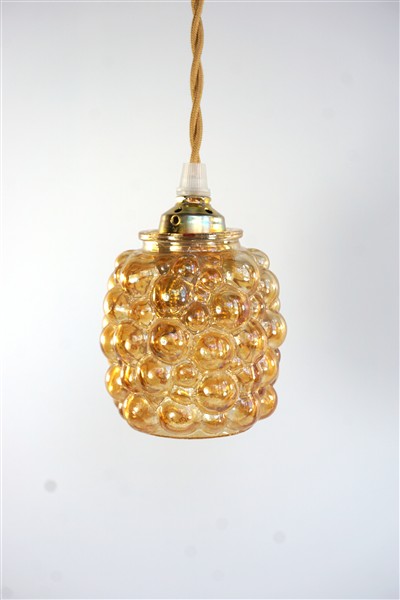 Vintage glazen lampenkap bubbel amber