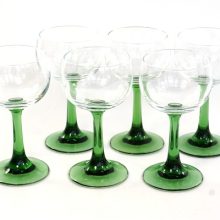6 vintage wijnglazen groene voet