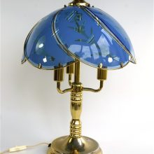 Vintage tafellamp blauw glas + goud