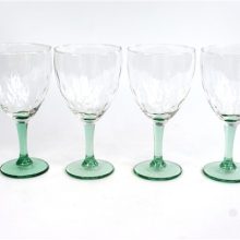 4 vintage glazen groene voet
