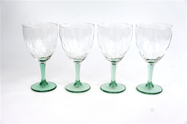 4 vintage glazen groene voet