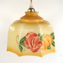 Vintage glazen lampenkap vloemen brocante